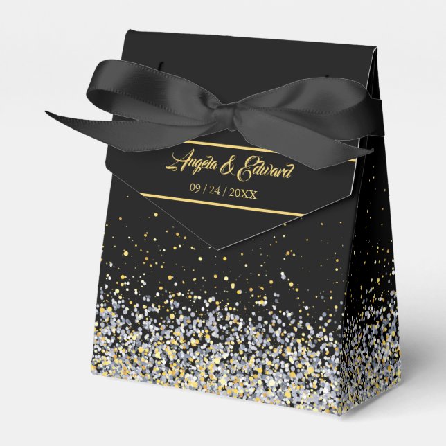 Caixa De Favor Do Casamento Dourado E Preto Elegan (Frente)