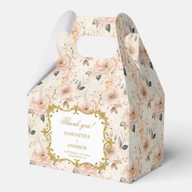 Caixa de Favor do Casamento Dourado Romântico Blus (Romantic Blush Gold Wedding Favor Box with Floral)