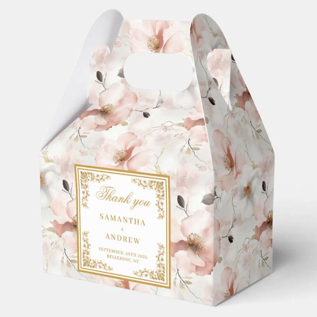 Caixa de favor do casamento floral de marfim branc (Romantic blush ivory gold floral wedding favor box)