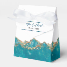 Caixa de Favor do Casamento Marble Azul E Dourado