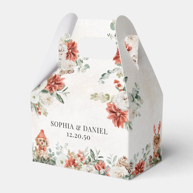 Caixa de Favor do Casamento Pinecone Red Greenery (Frente)