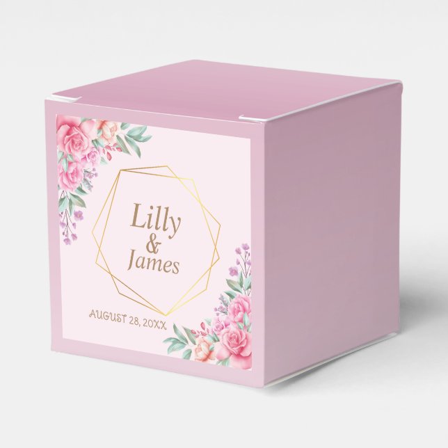 Caixa de Favor do Casamento Rosa Floral (Frente)