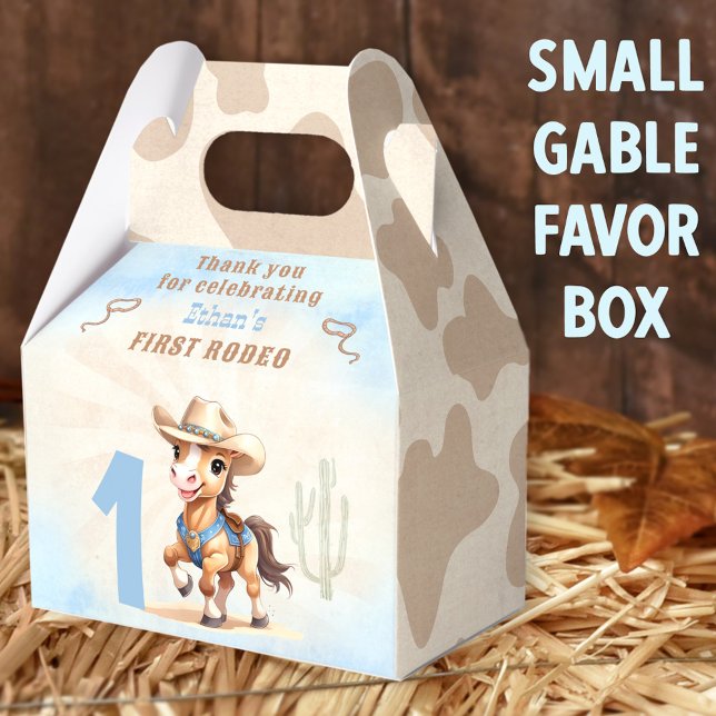 Caixa de Favor do Garoto de Aniversário do Primeir (1st Rodeo Small Gable Favor Boxes - You can choose from 3 sizes of these gable favor boxes)