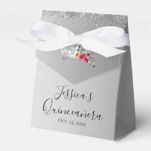 Caixa de Favor do Glitter Quinceanera, prata bonit