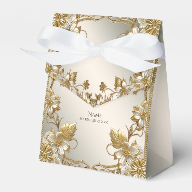 Caixa de Favor do Ornamentado Dourado Branco Flora (Frente)