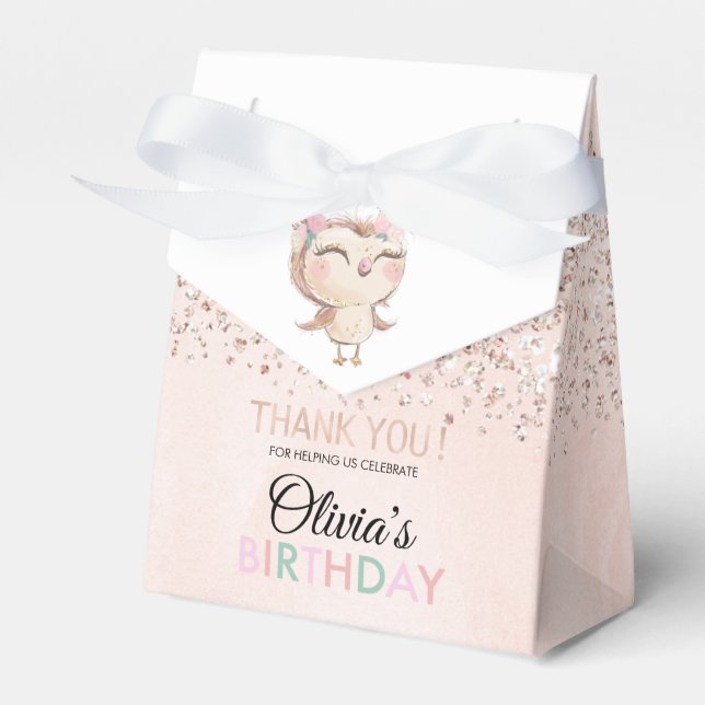 Caixa de Favor do Partido Peachy Owl Faux Glitter (Frente)