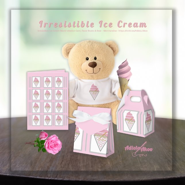 Caixa de Favor do Sorvete Irresistível por Adiela  (Irresistible IceCream Bear, Card n Favor Boxes by Poet Adiela Akoo. SHOP my store 4 fab party favors)
