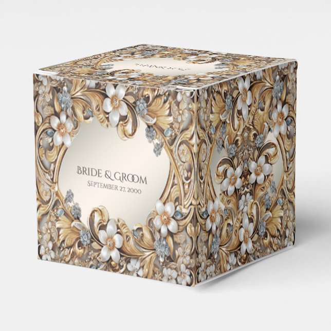 Caixa de Favor Dourado Branco Decorativo (Frente)