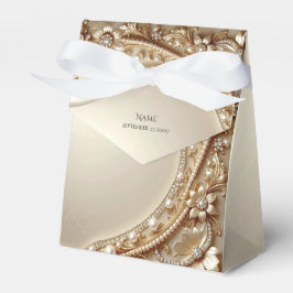 Caixa de Favor Elegante Dourada com Floral Ornamen