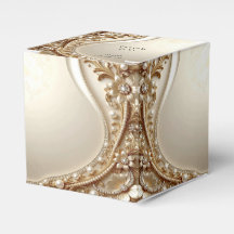 Caixa de Favor Elegante Dourada com Floral Ornamen