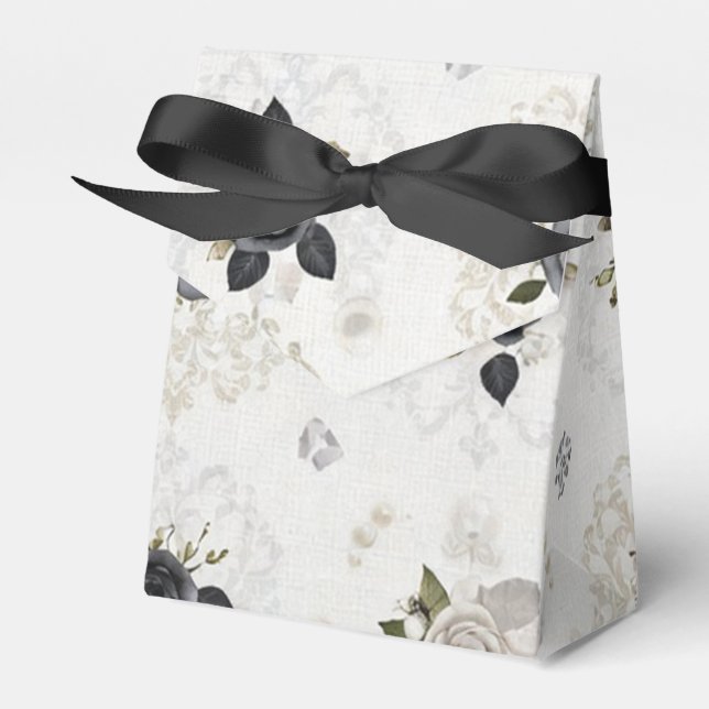 Caixa de Favor Elegante Preto e Branco Floral (Frente)