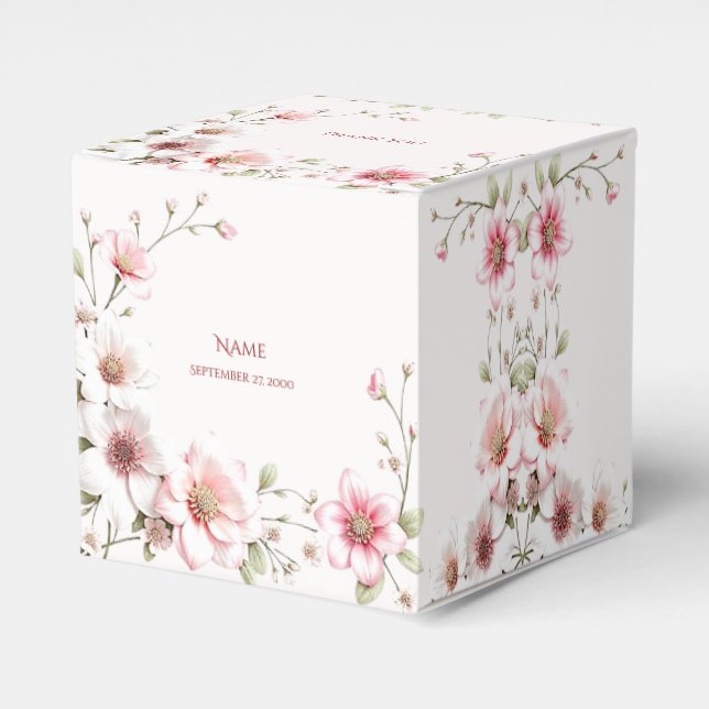 Caixa de Favor Elegante Rosa Branca Floral (Frente)