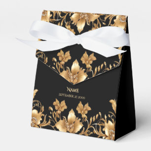 Caixa de Favor Floral do Ornamentado Preto Dourado