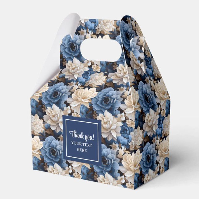 Caixa de Favor Floral Personalizada com Flores Azu (Modern Blue Flowers Personalized Floral Favor Box)