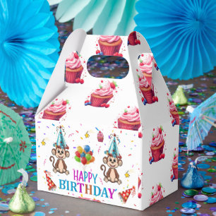 Caixa de Favor Gable de Aniversário Macaco Cupcake