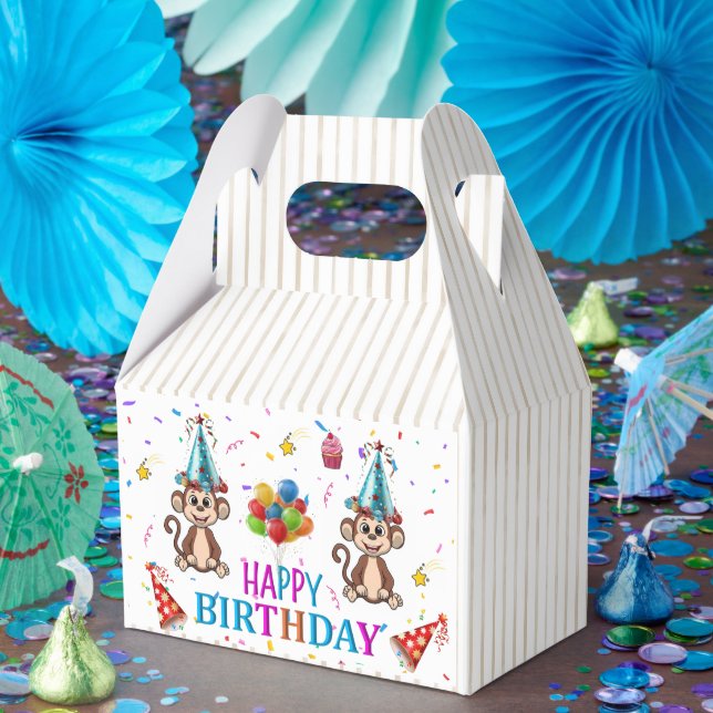 Caixa de Favor Gable de Aniversário Monkey Cupcake (Festa)