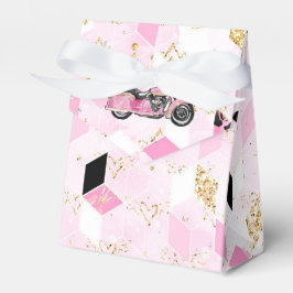 Caixa de favor geométrica rosa, preta e dourada