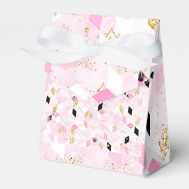 Caixa de favor geométrica rosa, preta e dourada