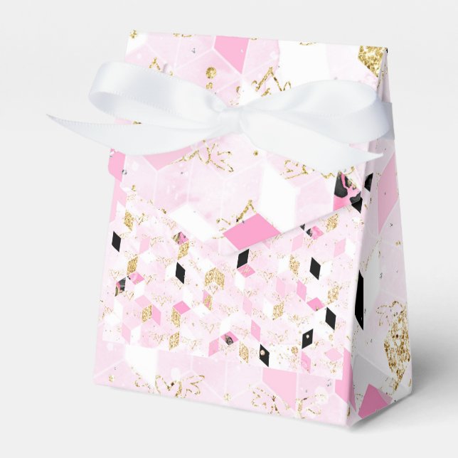 Caixa de favor geométrica rosa, preta e dourada (Frente)