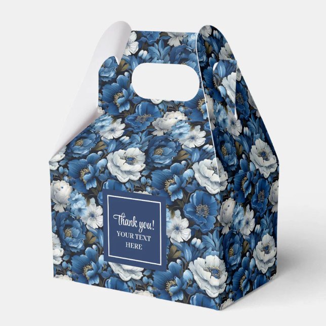 Caixa de Favor Personalizada com Flores Brancas Az (Classic Blue White Flowers Custom Name Favor Box)