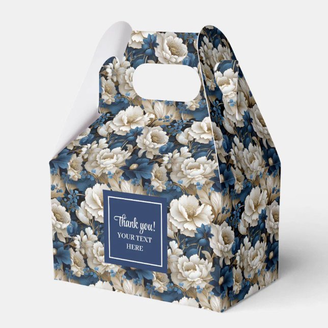 Caixa de Favor Personalizada com Flores de Marfim  (Trendy Blue Ivory Flowers Personalized Favor Box)