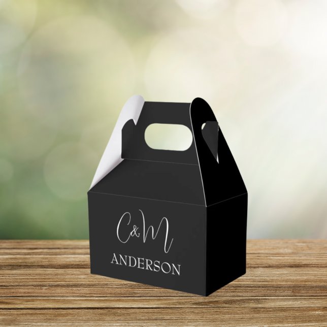 Caixa de Favor personalizada do monograma preto (Criador carregado)