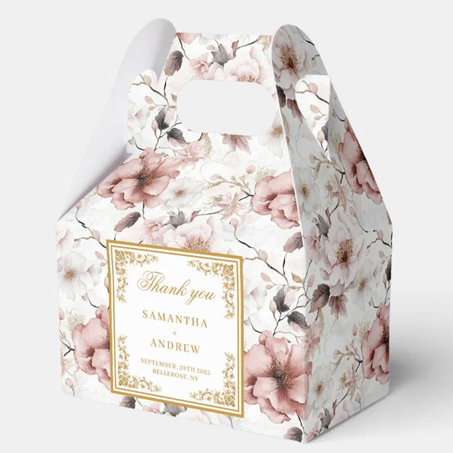 Caixa de favorecimento clássico do casamento flora (Classic dusty pink gold floral wedding favor box)