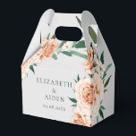 Caixa de Favoritos da Coleção de Casamentos Florai<br><div class="desc">Esta caixa de favoritos romântica apresenta tons de pêssego suaves e ilustrações florais detalhadas com verde exuberante - perfeito para casamentos de verão, comemorações de jardim rústico, ou chás de panela personalizados com seus nomes e data de casamento. Criada na forma elegante, esta caixa é fácil de dobrar e ideal...</div>
