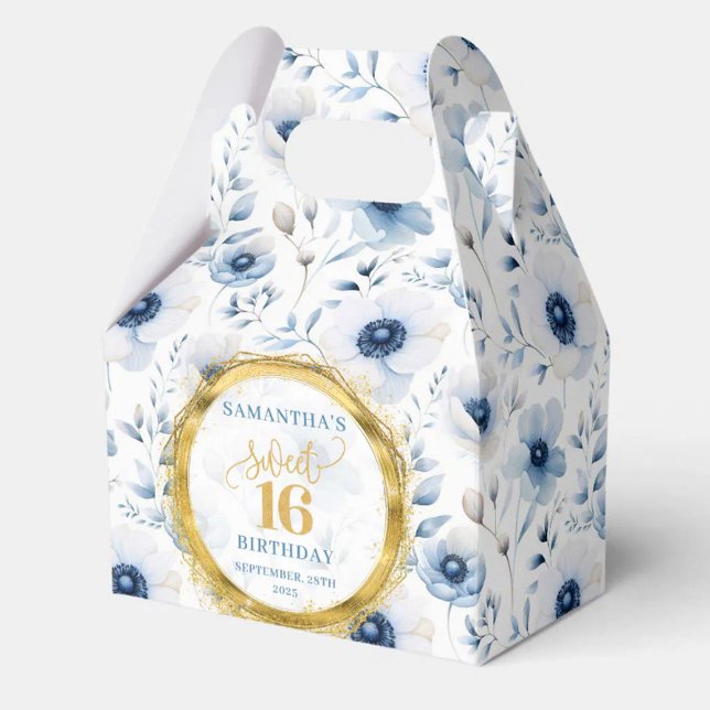 Caixa de Favoritos da Leve Dourada do Pastel Azul  (Modern Pastel Blue Sweet 16 Gold Glitter Favor Box)