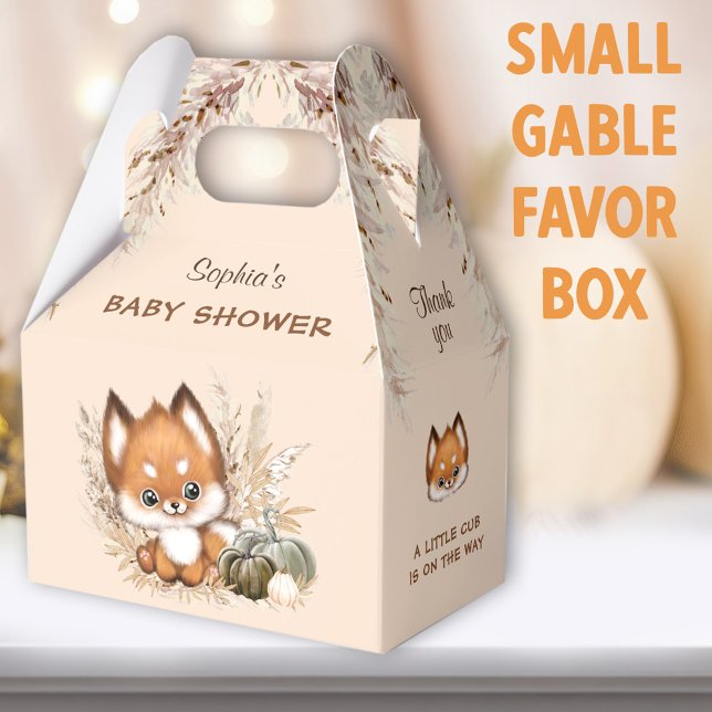Caixa de Favoritos de Abóbora de Chá de fraldas (Cute Fox Beige Small Gable Favor Boxes - You can choose from 3 sizes of these gable favor boxes)