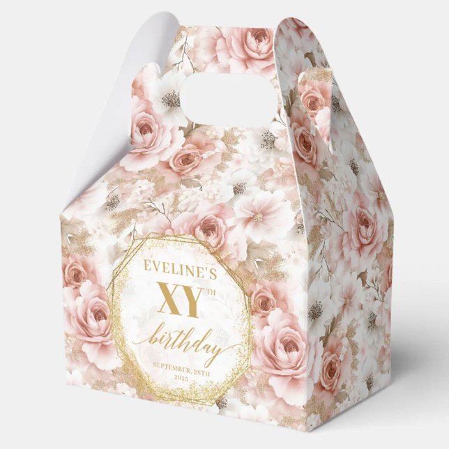 Caixa de Favoritos de Aniversário com Cor de Água  (Stylish Dusty Pink Watercolor Birthday Favor Box)