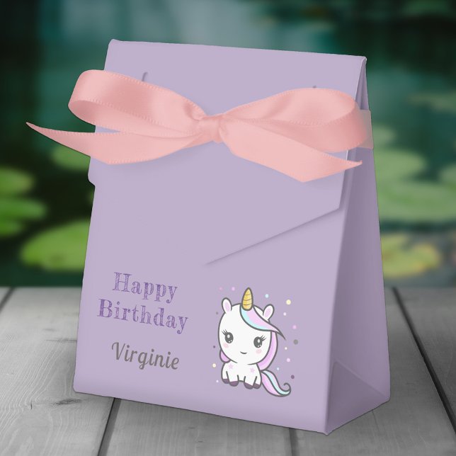 Caixa de Favoritos de Aniversário Roxo com Unicórn (Cute Unicorn Favor Box)