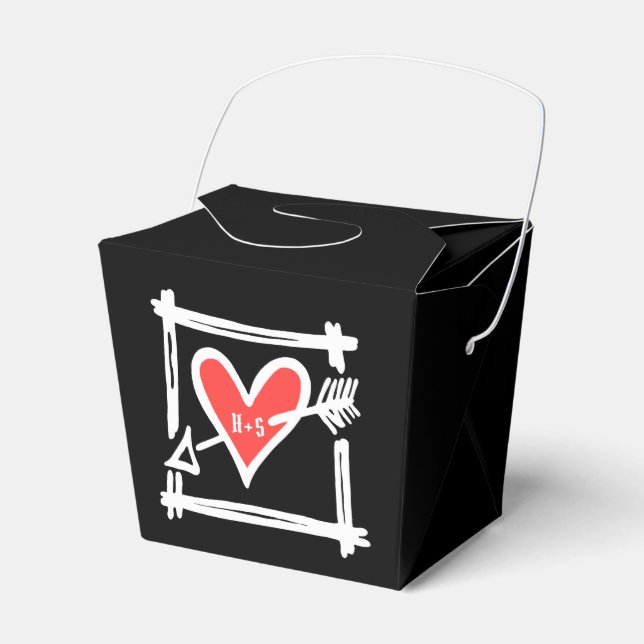 Caixa de Favoritos de Casamento de Coração Preto e (Frente)