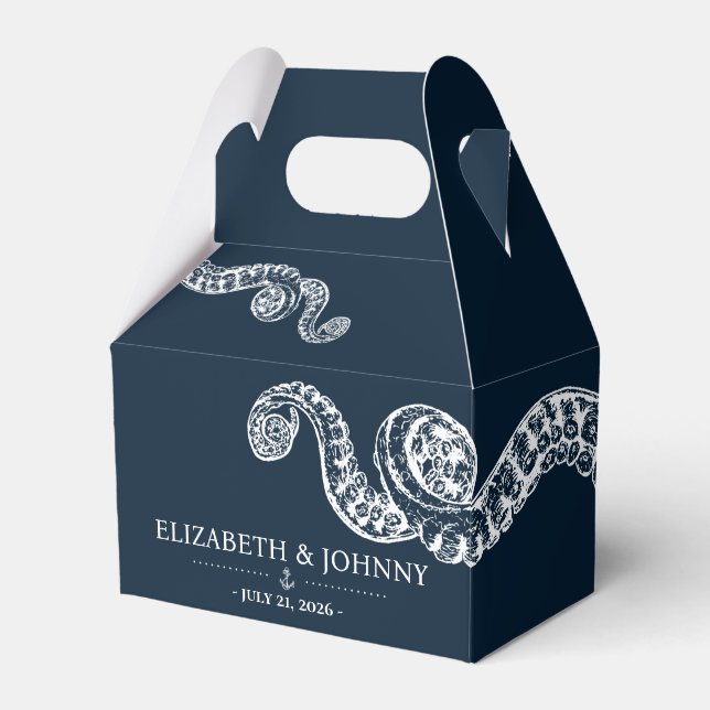 Caixa de Favoritos de Casamento de Octopus Náutico (Frente)