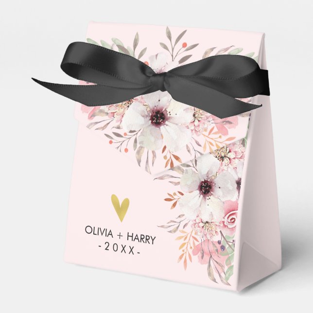 Caixa de Favoritos de Casamento Dourado Floral Per (Frente)