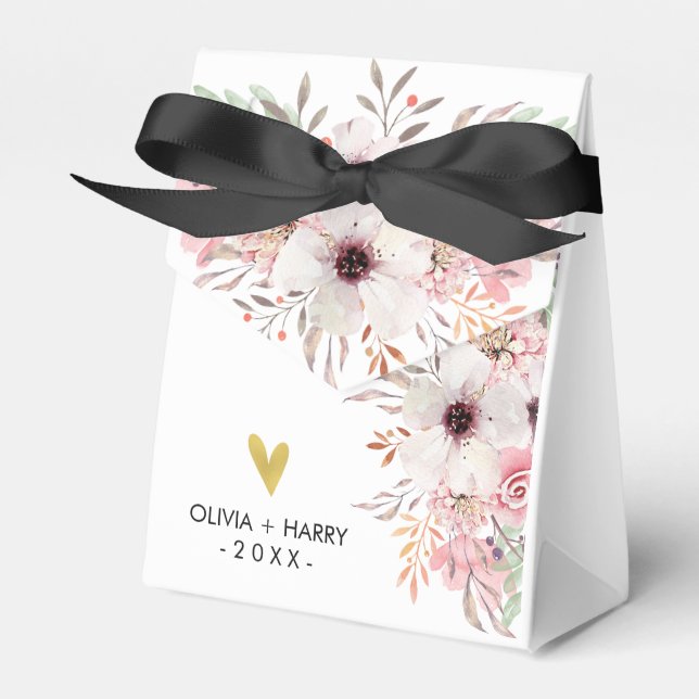 Caixa de Favoritos de Casamento Dourado Floral Per (Frente)