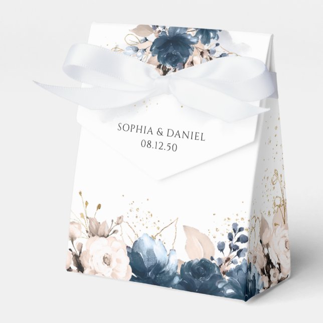 Caixa de Favoritos de Casamento marinho Azul e Ros (Frente)