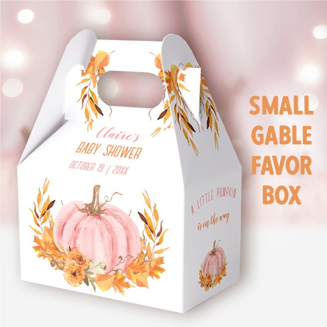 Caixa de Favoritos de Chá de fraldas de Abóbora Ro (Pink Pumpkin Small Gable Favor Box - You can choose from 3 sizes of these gable favor boxes
)