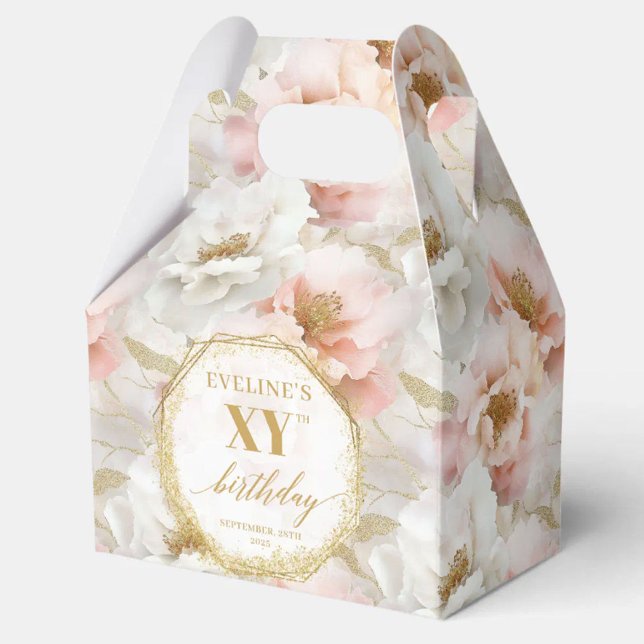 Caixa de Favoritos de Rosas claro de Espumante (Sparkling Light Pink Boho Gold Birthday Favor Box)