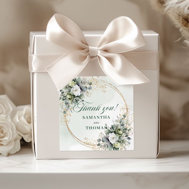 Caixa de Favoritos de Verde Boho Elegante Adesivos (Elegant Boho Greenery Favor Box Gold Stickers)