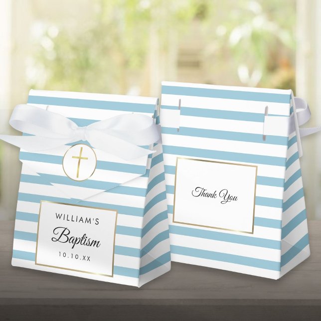 Caixa de Favoritos do Batismo Christening de Greve (Cute Blue Stripe Baptism Christening Favor Box)