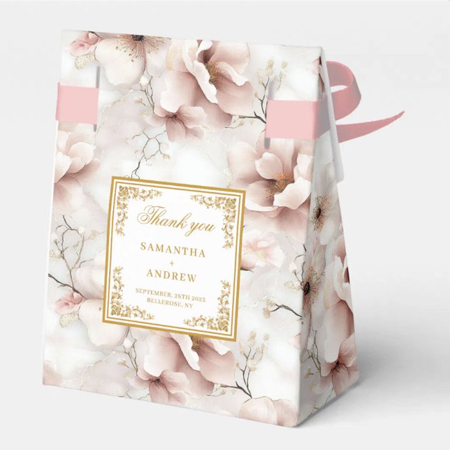 Caixa de Favoritos do Casamento Dourado Rosa Român (Romantic Dusty Pink Gold Wedding Favor Box)