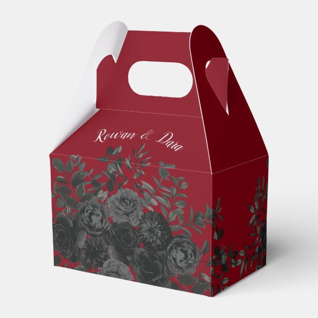 Caixa de Favoritos do Casamento Gótico Rosa Vermel (Frente)