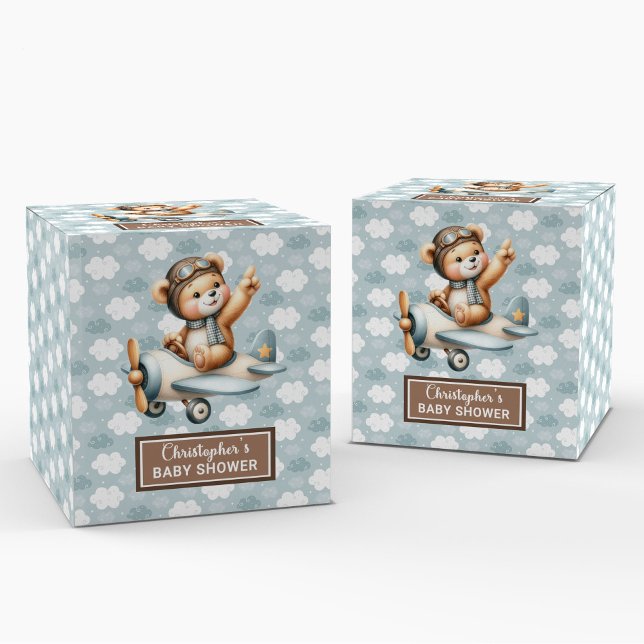 Caixa de Favoritos do Piloto do Urso de Teddy Ador (Adorable Teddy Bear Pilot Baby Shower Favor Box)