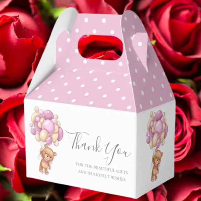 Caixa de Favoritos Rosa do Balão de Ursinhos para  (Delight young guests with our Kids Teddy Balloon Pink Favor Box)