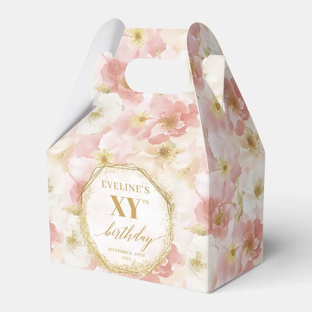 Caixa de Festa de aniversário Floral Rosa Elegante (Elegant Dusty Pink Floral Birthday Party Favor Box)