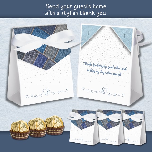 Caixa de Festa de aniversário Trendy Blue Denim (Trendy Blue Denim Birthday Party Favor Box)