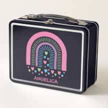 Caixa de Lanche de Metal Boho Arco-Íris Corações e