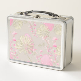 Caixa de lanche de metal com flores cor-de-rosa do