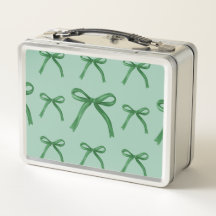 Caixa de lanche de metal com padrão de laço verde